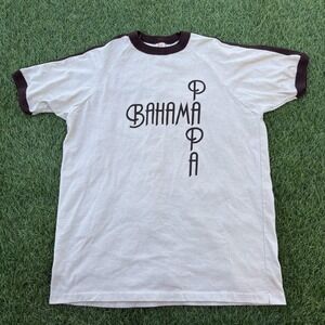 Vintage Textile Prints Bahama‎ Papa Shirt Mens Large Ringer Graphic Tee Cream
